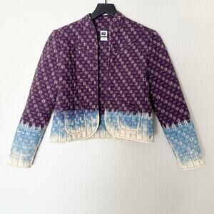 NSF Cropped Quilted‎ Jacket Ombre Bleach Dyed Purple 100% Cotton Size Small